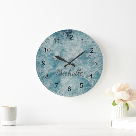 Blauwe Groene Oceaan Zomer Beach Waves Custom Grote Klok (Huis)