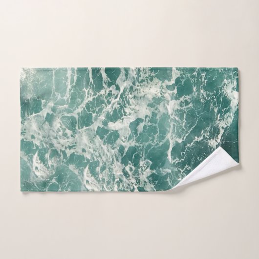 Blauwe groene oceaangolven bad handdoek (Handdoek)