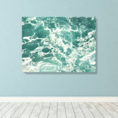 Blauwe groene oceaangolven canvas afdruk (Insitu (Houten vloer))