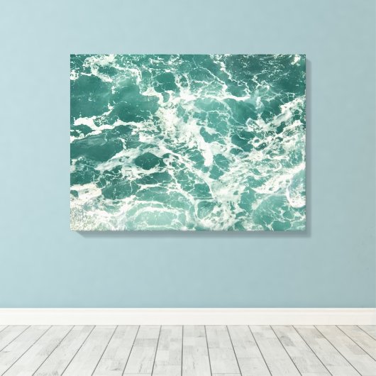 Blauwe groene oceaangolven canvas afdruk (Insitu (Houten vloer))