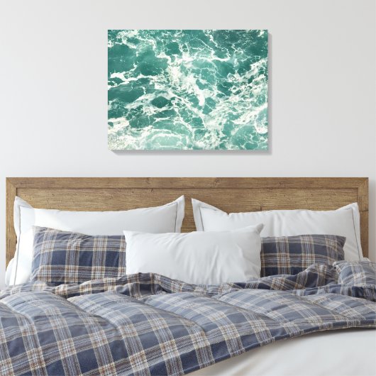 Blauwe groene oceaangolven canvas afdruk (Insitu (Slaapkamer))