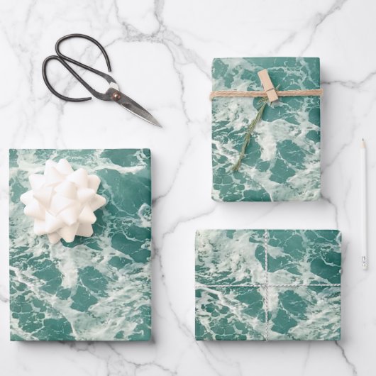 Blauwe groene oceaangolven inpakpapier vel (Voorkant)