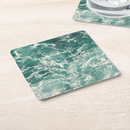 Blauwe groene oceaangolven kartonnen onderzetters (Schuin)