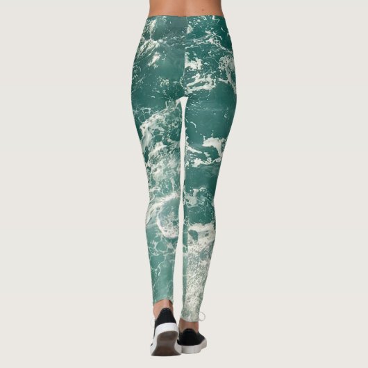 Blauwe groene oceaangolven leggings (Achterkant)