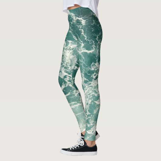 Blauwe groene oceaangolven leggings (Links)