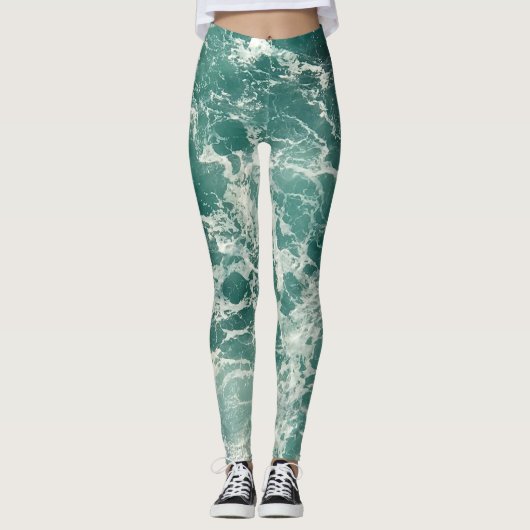 Blauwe groene oceaangolven leggings (Voorkant)