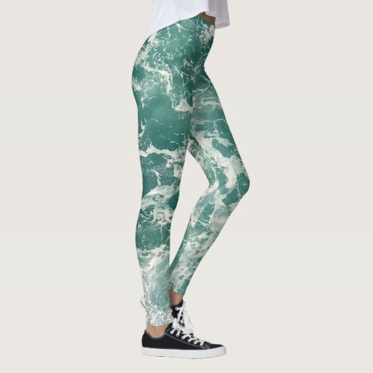 Blauwe groene oceaangolven leggings (Rechts)