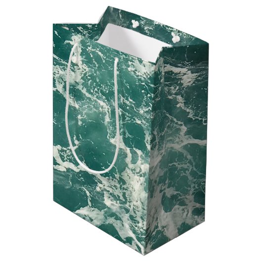 Blauwe groene oceaangolven medium cadeauzakje (Achterkant Gekanteld)