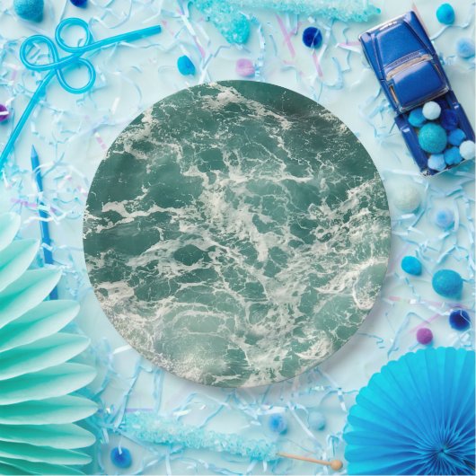 Blauwe groene oceaangolven papieren bordje (Feest)