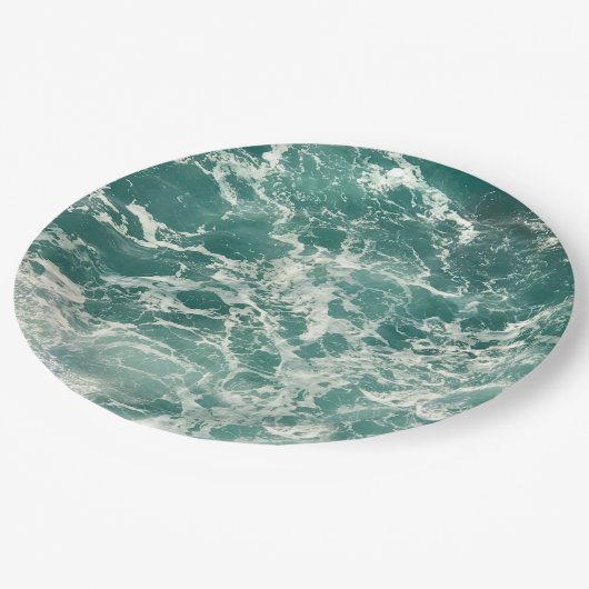 Blauwe groene oceaangolven papieren bordje (Gekanteld)