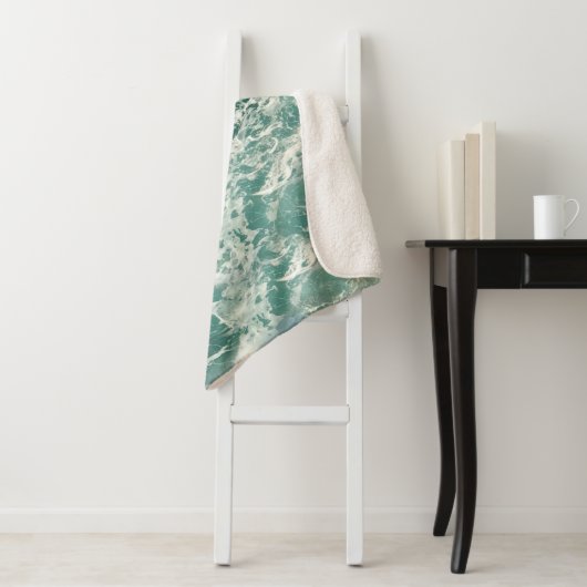 Blauwe groene oceaangolven sherpa deken (In situ)