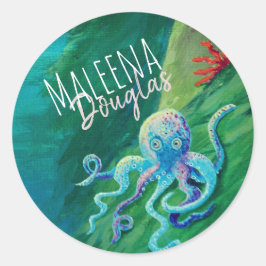 Blauwe, groene octopus onderwater oceaan zeedier ronde sticker