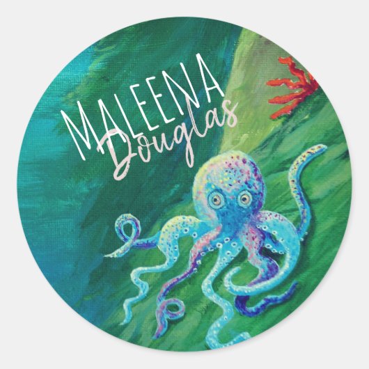 Blauwe, groene octopus onderwater oceaandier ronde sticker (Voorkant)