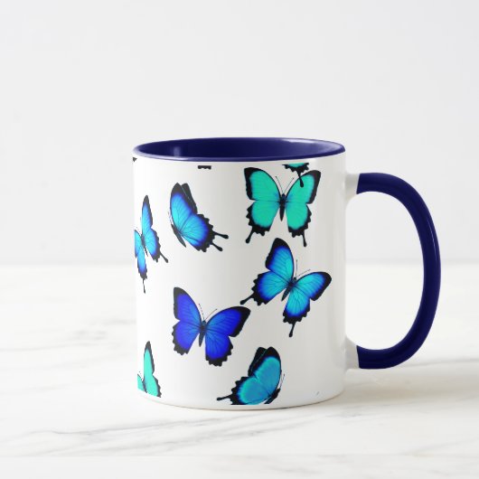 Blauwe groene Oerwoud Butterflies Mok (Rechts)