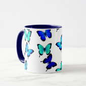 Blauwe groene Oerwoud Butterflies Mok (Voorkant links)