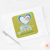 Blauwe groene olifant baby jongen geboorte aankond vierkante sticker (Envelop)
