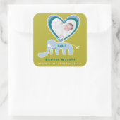 Blauwe groene olifant baby jongen geboorte aankond vierkante sticker (Tas)
