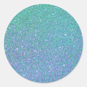 Blauwe groene ombre glitter achtergrond ronde sticker