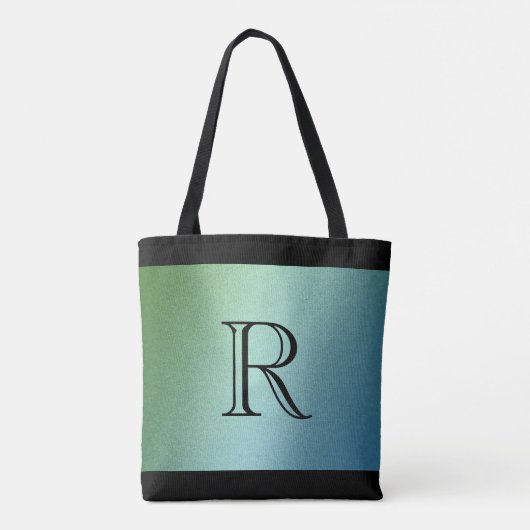 Blauwe groene ombre gradiënt met Monogram Tote Bag (Achterkant)
