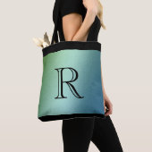 Blauwe groene ombre gradiënt met Monogram Tote Bag (Dichtbij)
