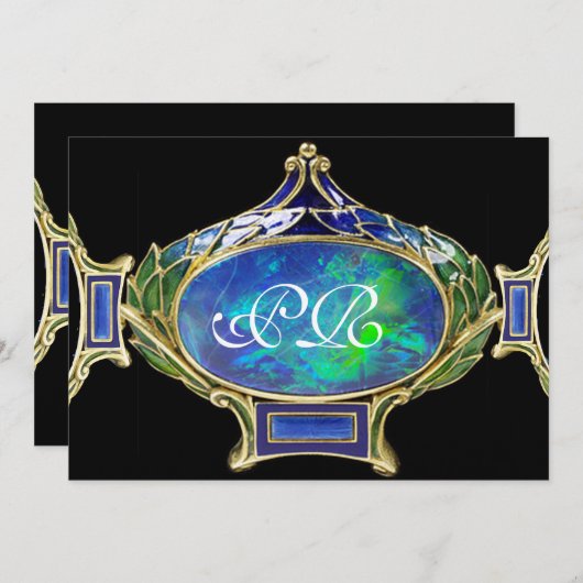 BLAUWE GROENE OPALEN, ART NOUVEAU GOUDEN JUWELEN M KAART (Voorkant / Achterkant)