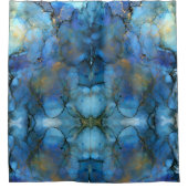 Blauwe groene Paarse Abstracte inkt Douchegordijn (Voorkant)