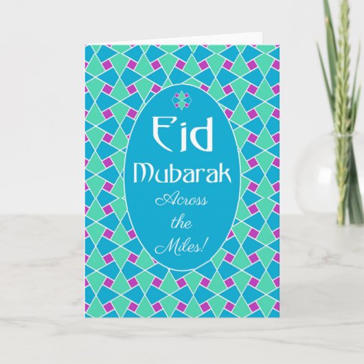 Blauwe, groene, Paarse Eid Kaart, Islamitisch Patr Feestdagen Kaart (Voorkant)