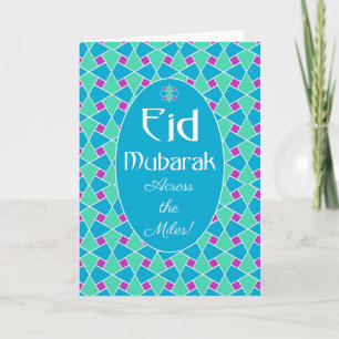 Blauwe, groene, Paarse Eid Kaart, Islamitisch Patr Feestdagen Kaart