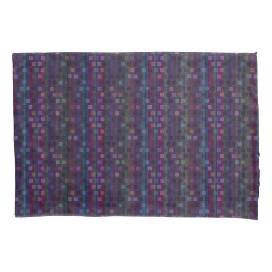 Blauwe, groene, paarse, roze vierkanten met strepe kussensloop (Voorkant)