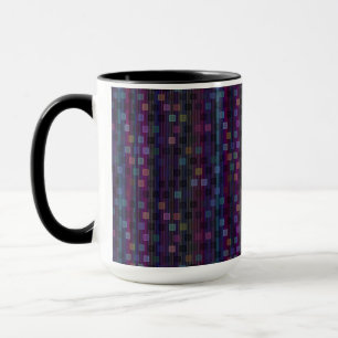 Blauwe, groene, paarse, roze vierkanten met strepe mok