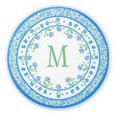  Blauwe Groene Periwinkles Floral Round Border Keramische Knop (Voorkant)