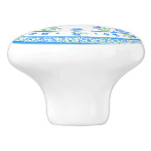  Blauwe Groene Periwinkles Floral Round Border Keramische Knop (Zijkant)