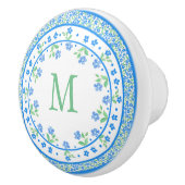  Blauwe Groene Periwinkles Floral Round Border Keramische Knop (Rechts)