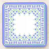  Blauwe Groene Periwinkles Floral Square Border Onderzetter (Voorkant)