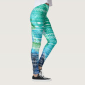 Blauwe groene pijlen Aztec Geometrische Waterverf Leggings (Rechts)