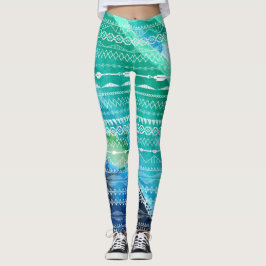 Blauwe groene pijlen Aztec Geometrische Waterverf Leggings