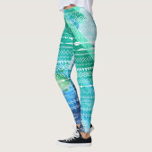 Blauwe groene pijlen Aztec Geometrische Waterverf Leggings (Links)
