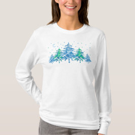 Blauwe groene pine-boom winterkerst t-shirt