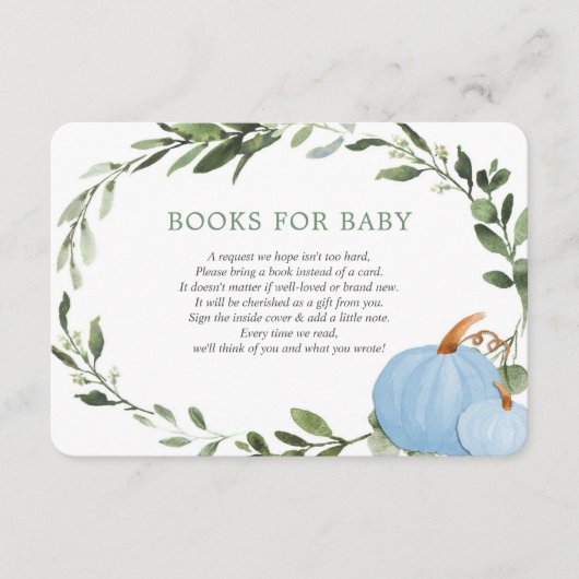 Blauwe groene pompoenen herfst boeken voor babyjon informatiekaartje (Voorkant)
