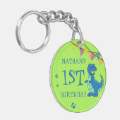 Blauwe Groene Poot Dinosaurus Thema Verjaardagsfee Sleutelhanger (Voorkant Links)