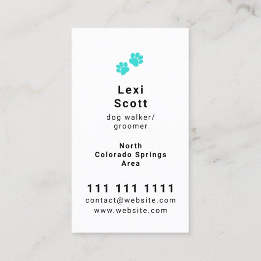 Blauwe groene pootdruk Heart Pet Walker Sitter Visitekaartje (Achterkant)