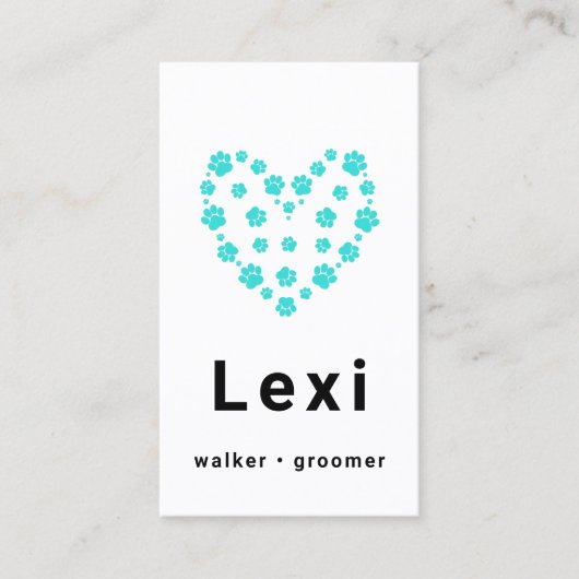 Blauwe groene pootdruk Heart Pet Walker Sitter Visitekaartje (Voorkant)