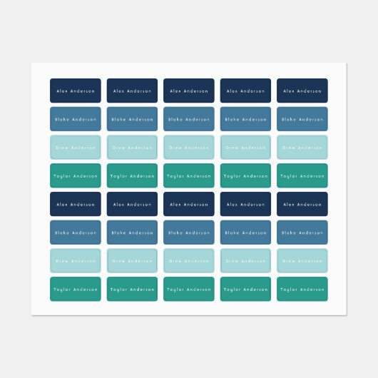 Blauwe groene rechthoek Kledingetiketten van Kind Labels (Vel)