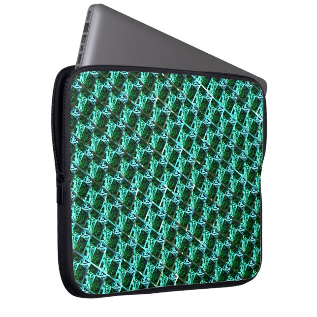 Blauwe groene rechthoeken of baksteeneffect? laptop sleeve (Voorkant Rechts)