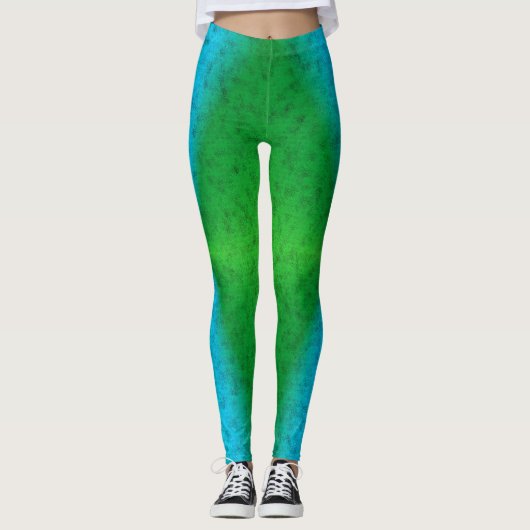 Blauwe groene regenboog in Elephantenskin leathero Leggings (Voorkant)