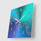 Blauwe groene regenboogstraal Muzieknoten klok (Hoek)