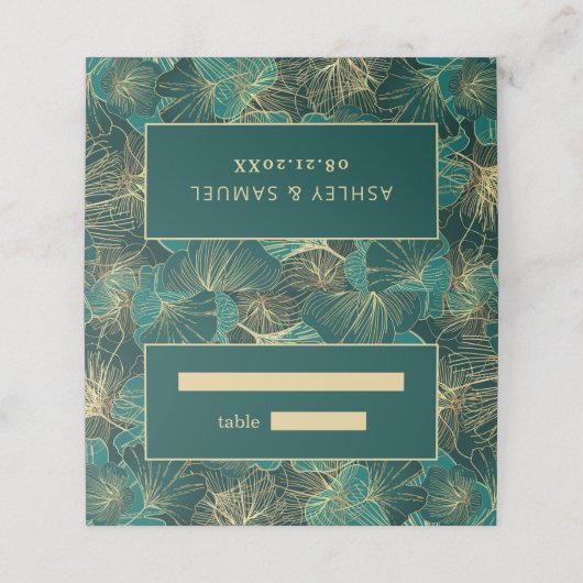 Blauwe groene reuzenbladeren plaatskaartje (Buitenkant ongevouwen)