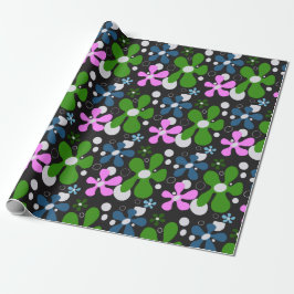 Blauwe, groene & roze funky bloemen cadeaupapier
