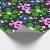 Blauwe, groene & roze funky bloemen cadeaupapier (Hoek)