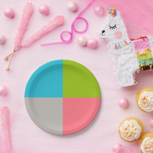 Blauwe groene roze grijs papieren bordje (Feest)